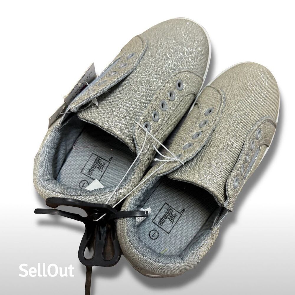 Extremely Me Girls' Silver Glitter Laceless Slip-On Sneakers Size 1 - Picture 3 of 6